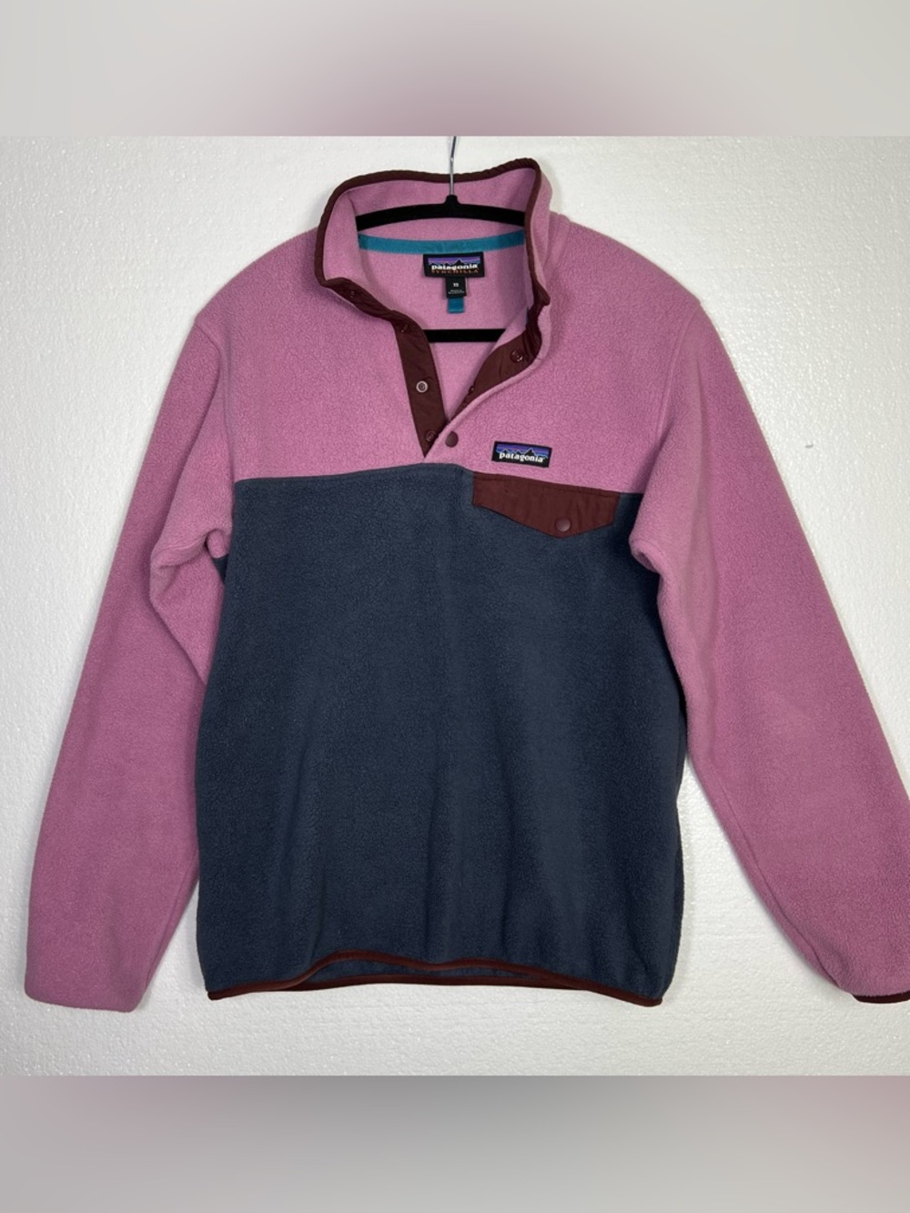 Patagonia Synchilla pink gray snap T pullover size XS